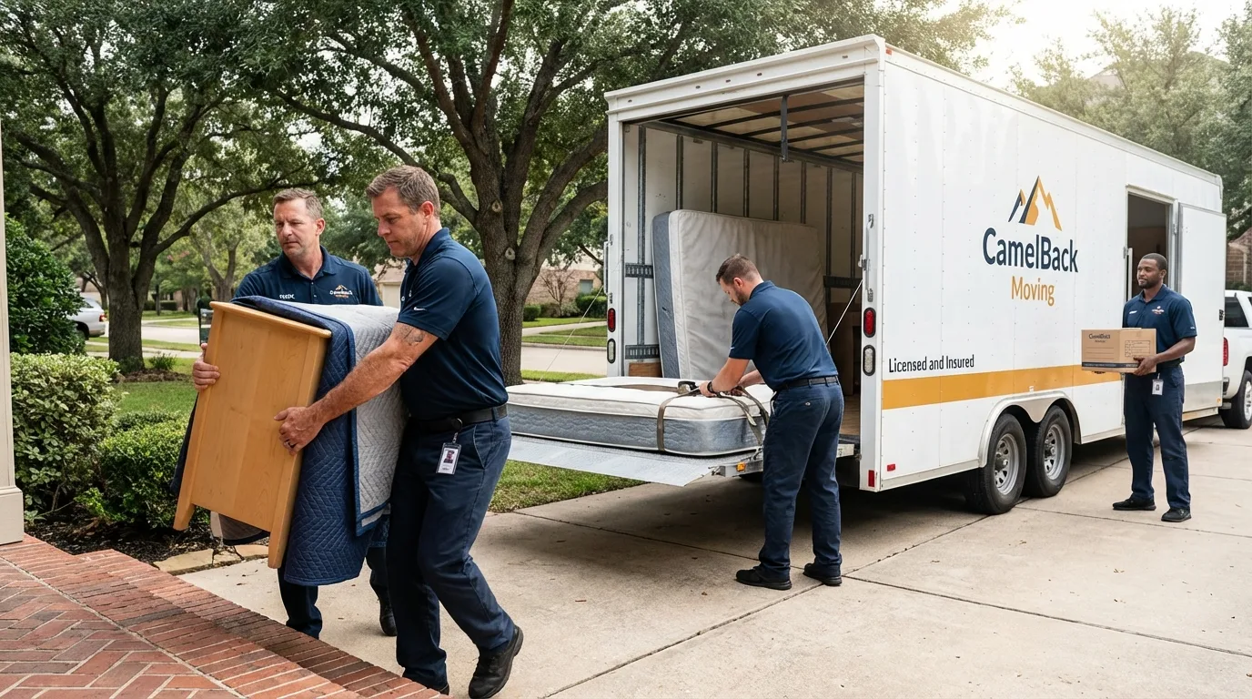 Crew loading residential truck for cross-state move from Chester, VT