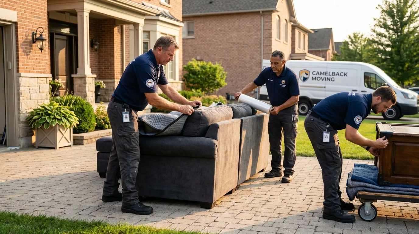 Large estate moving crew wrapping furniture in Chester, VT